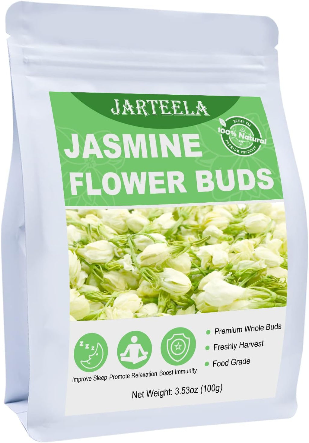 Jarteela - Jasmine Flowers Dried - 3.53oz/100g - Edible Dried Jasmine Flowers - Non-GMO - Caffeine-free - Blends Well With Tea