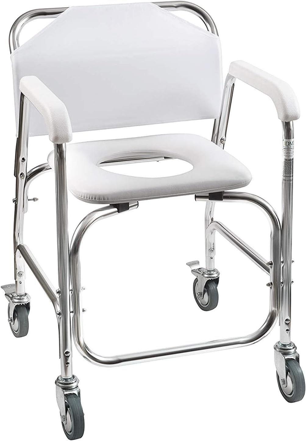 DMI Rolling Shower Chair, Commode, Transport Chair, FSA Eligible, Rolling Bathroom Wheelchair for Handicap, Elderly, Injured or Disabled, 250 Lb. Weight Capacity, Aluminum Frame, White