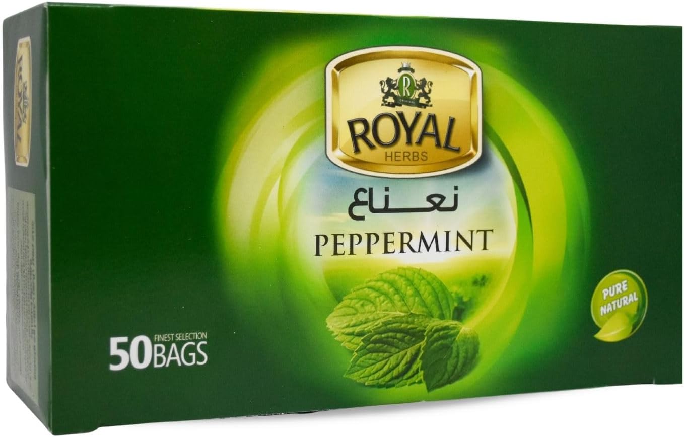 Royal Peppermint Tea Bag Natural Drink Mint Herbal Herb Chai Herbals Herbs Non Gmo No Additives No Artificial Coloring Kosher Halal (50 Bags) رويال نعناع