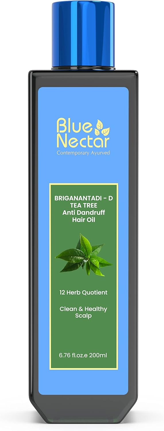 Blue Nectar Anti Dandruff Hair Oil with Neem & Tea Tree| Ayurvedic Non-Stickyfor Dry Scalp | Plant Based for Men & Women (12 Herbs, 6.76FlOz)