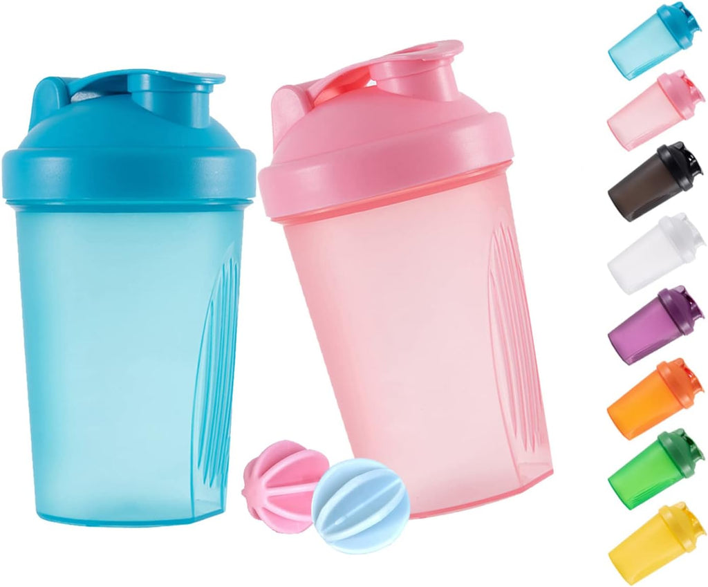 ANNAKIKI Shaker Bottle Protein Shakes and 16-Ounce/400ML Shaker Bottle with Wire Whisk Balls,Free of BPA plastic (Blue+Pink(2PCS))