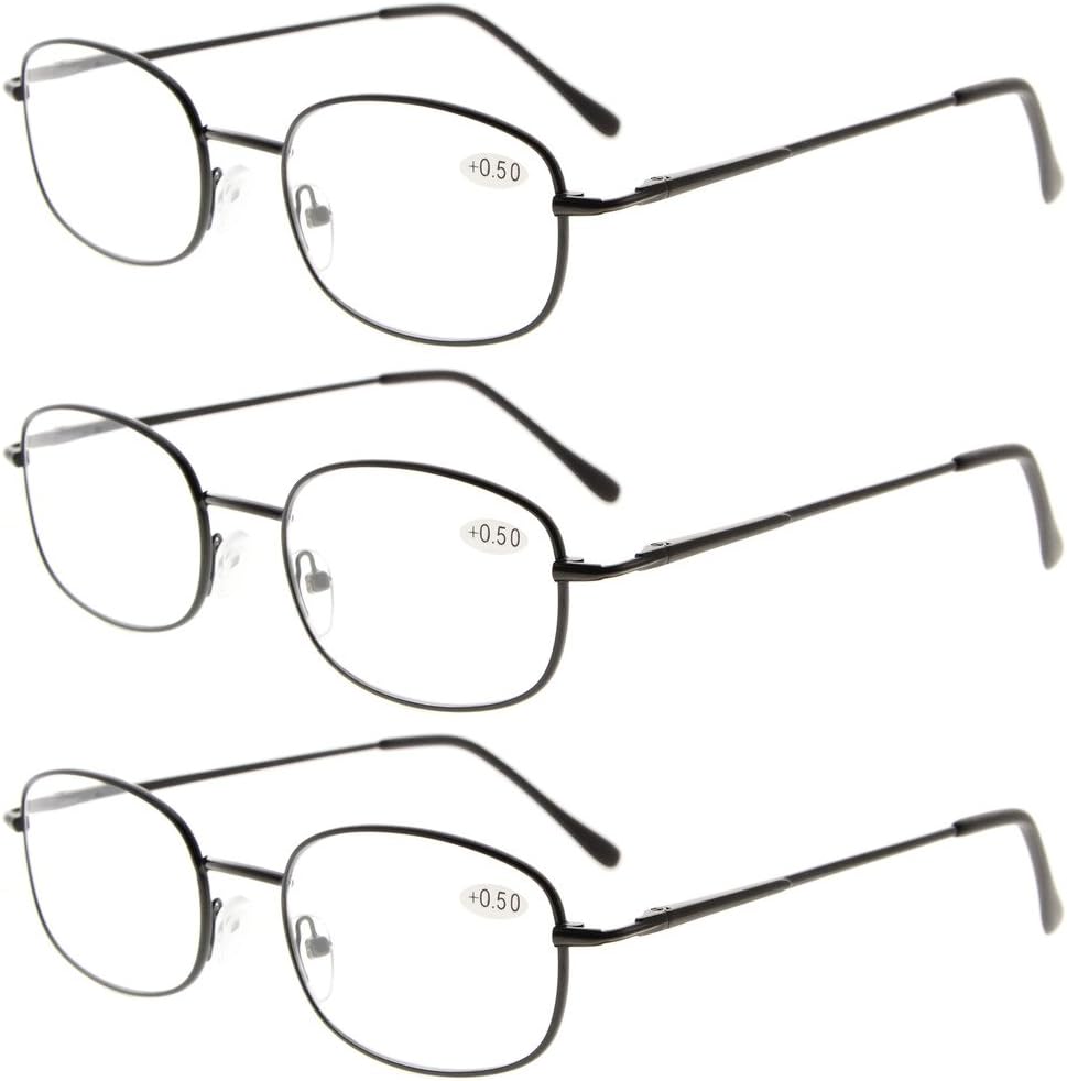 Eyekepper Classic Metal Frame Spring Hinged Arms Reading Glasses 3 Pair Valupac Metal Readers Black