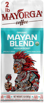 Mayorga Organic Coffee 2lb Mayan Blend - Medium Roast Whole Bean Coffee Specialty Grade, 100% Arabica, Slow Roasted, Chocolate and Floral Flavor with Low Acidity - USDA Organic, Non-GMO, Kosher