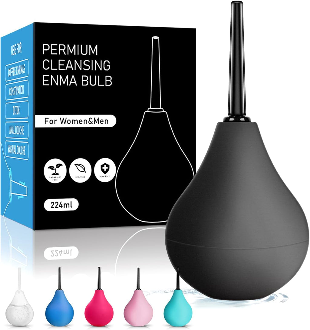 224ML Douche Enema kit Silicone, Reusable Enema for Constipation Cleaner for Men Women(Black)