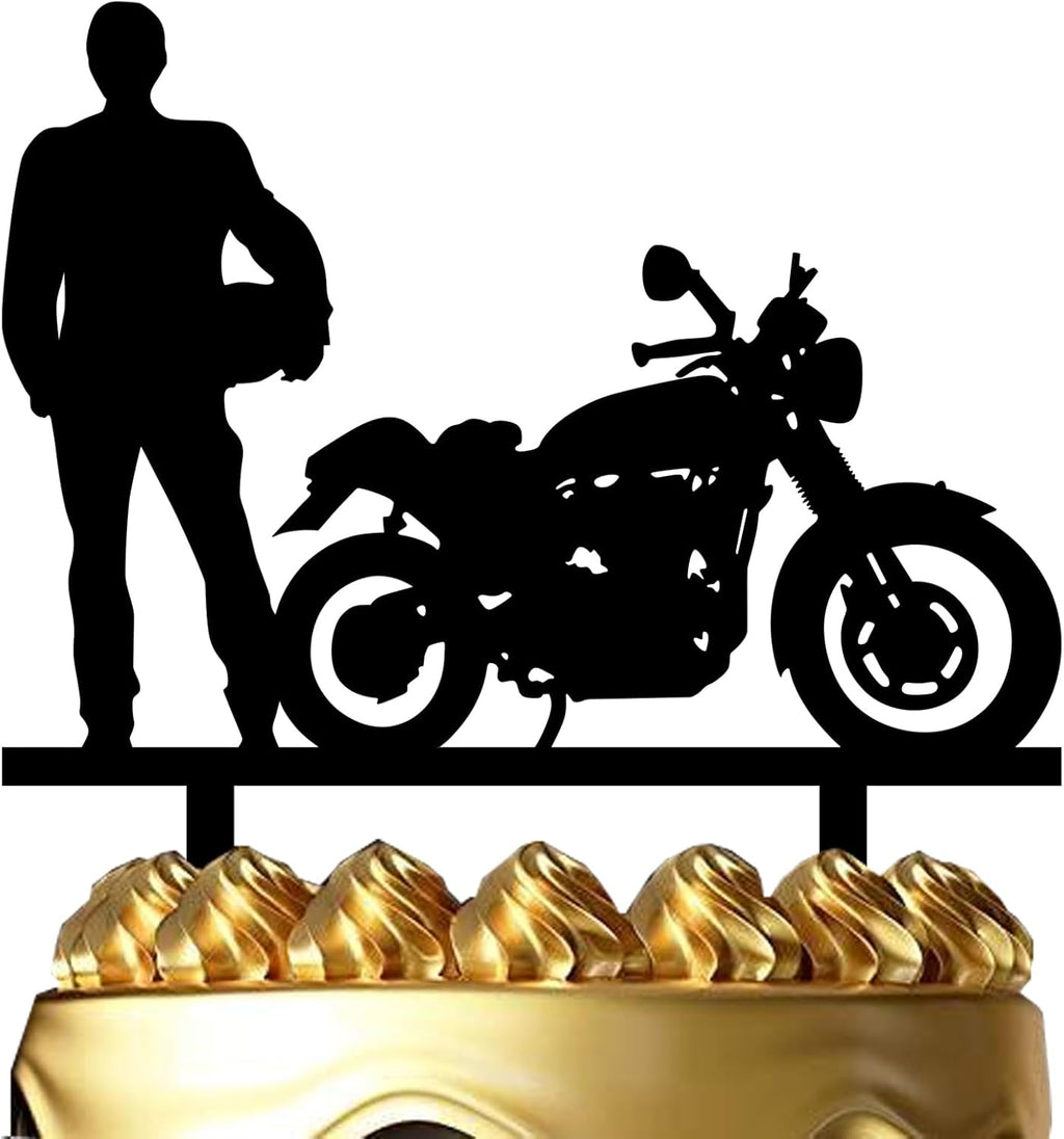 Motorcycle Motorbike Rider Racing Theme Party Supplies - Cool Biker Happy Birthday Cake Topper for Motorbike Theme Party