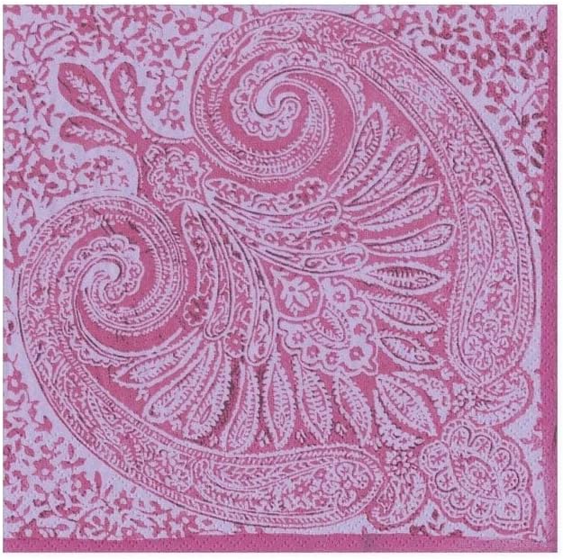 Caspari Paisley Medallion Paper Cocktail Napkins in Raspberry, Two Packs of 20