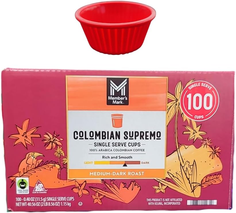 KING BUY BOX 1 PCS cup Bundle with Colombian Supremo Medium-Dark Roast Coffee Pods, 100 ct. compatible with Members Mark