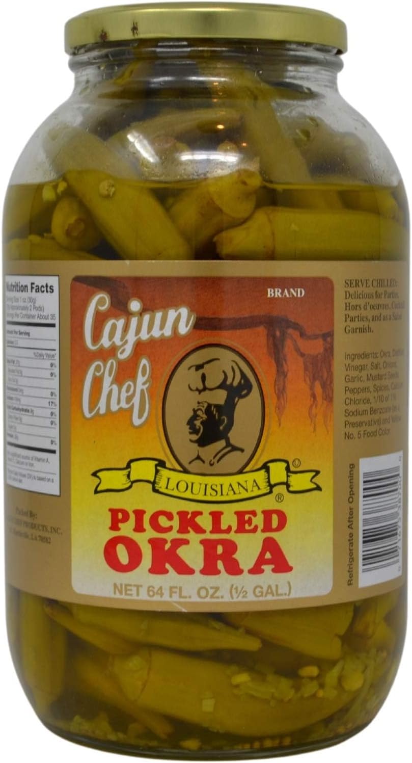 Cajun Chef Pickled Okra 64oz - One Half Gallon (Pack of 1) - Great in Bloody Mary's - Versatile Garnish for Sandwiches, Salads, Martini's, Cheese Boards, and More