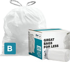 Plasticplace Trash Bags, Compatible with simplehuman Code B (200 Count) White Drawstring Garbage Liners 1.6 Gallon / 6 Liter, 12.5" x 15.5"
