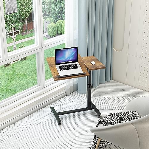TigerDad Adjustable Overbed Table with Wheels, Rolling Laptop Bed Desk for Home Hospital Use, Height & Tilt Adjustable Mobile Table for Eating, Working, Reading in Bed or Sofa
