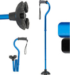 Medline Offset Folding Cane, 4-Point Base With Cushioned Gel Handle, Supports Up To 350 lbs, Blue