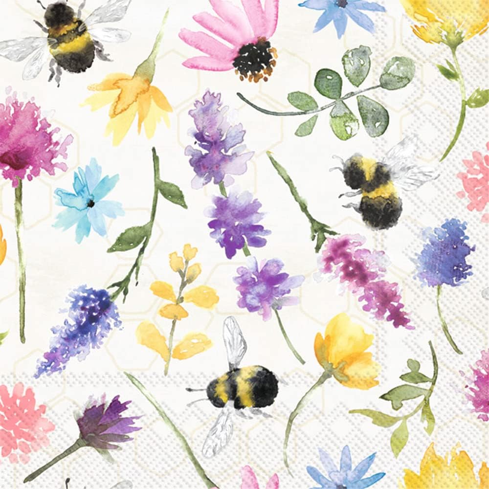 Boston International IHR 3-Ply Paper Napkins, 20-Count Lunch Size, Summer Bees Cream