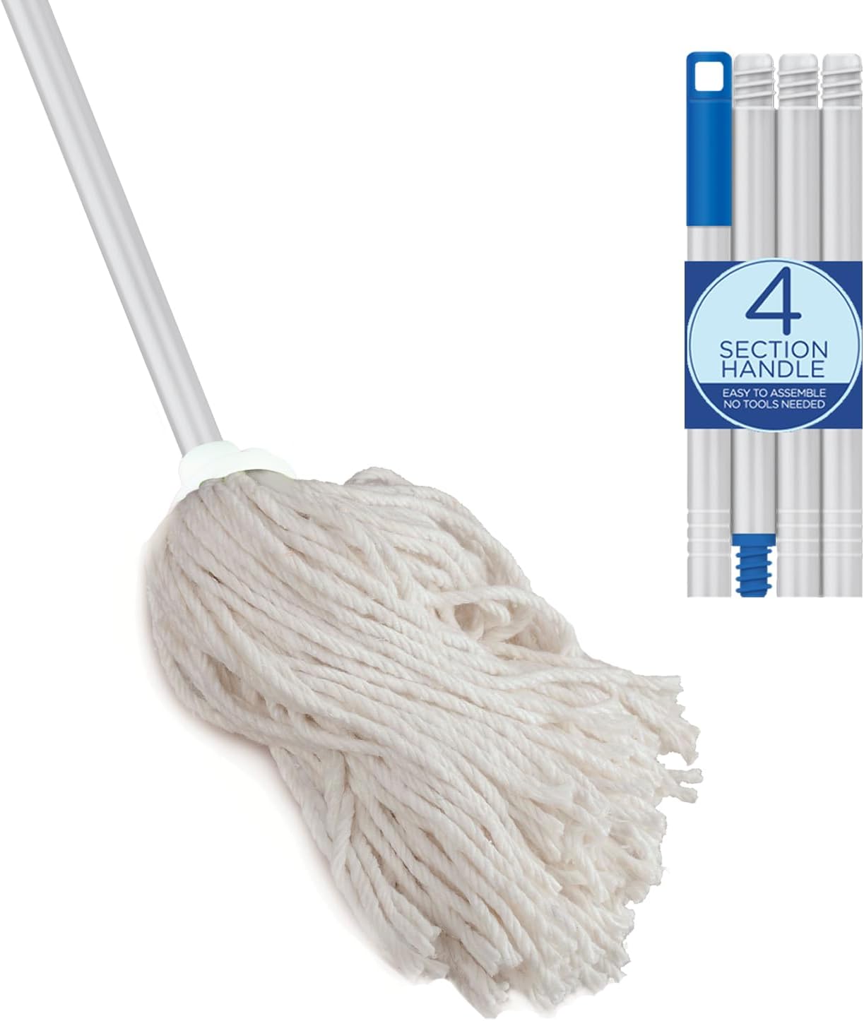 LOLA Cotton String Wet Mop, Absorbs Up to 3X its Weight in Water, for Floor Cleaning, Includes Swivel Hang Cap for Storage
