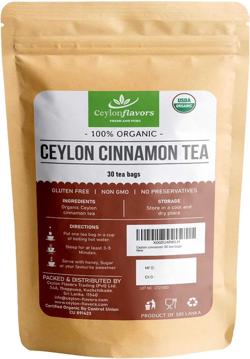 Organic Ceylon Cinnamon 30 Tea Bags