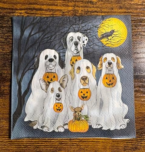 IHR Ideal Home Range Cocktail Napkins Disposable 3-Ply Paper Party Napkin Pack, 5" x 5", Ghost Dogs, 20-Count