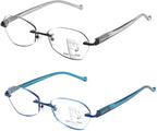 Multifocus Reading Glasses Women Progressive Multifocal No Line Bifocal Rimless Reader Blue Light Computer Eyeglasses