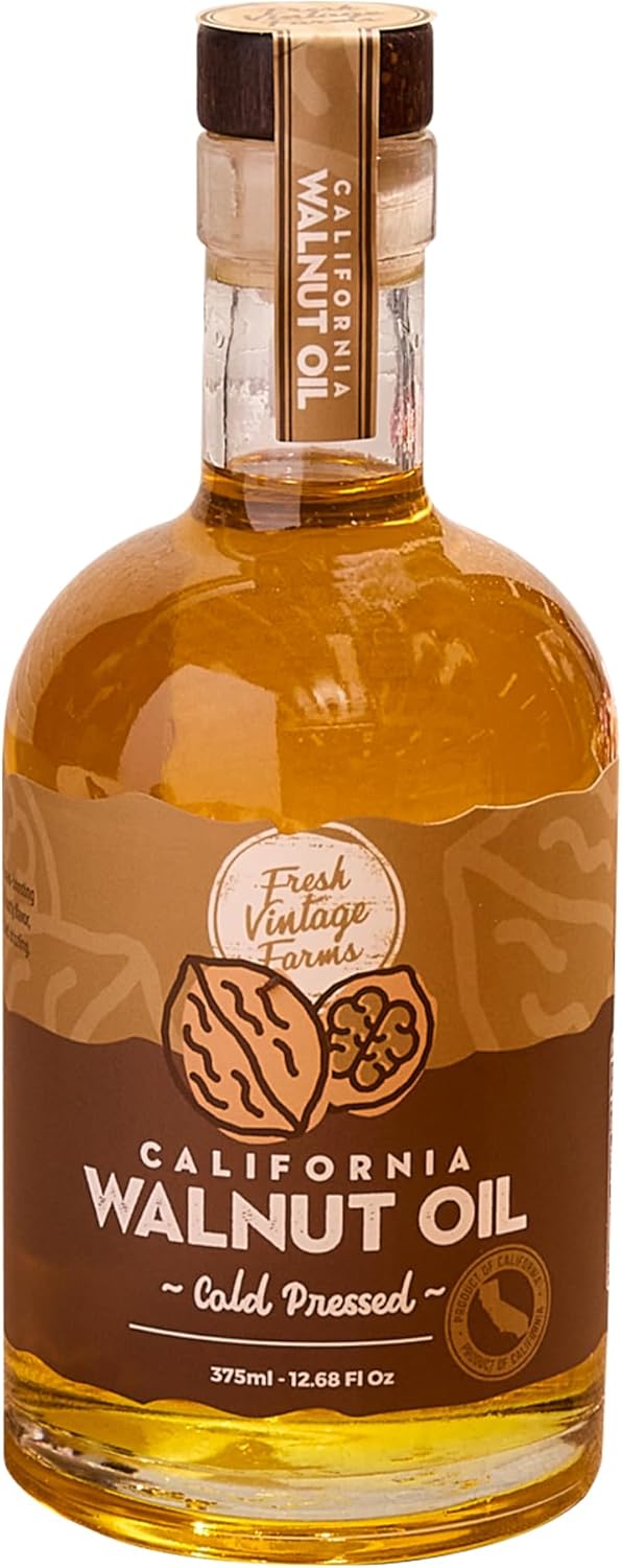 Fresh Vintage Farms 100% Undiluted Cold Pressed Walnut Oil | Wholesome & Nutritious Healthy Cooking Oil for Cooking, Baking, Grilling, Dipping, & Salads | Walnut Oil - 12.68 Fl Oz, Pack of 1