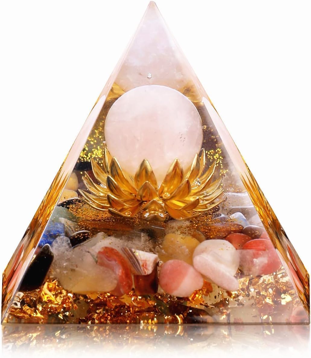 New Inspirational Crystal Pyramid Orgone Pyramids Flower of Life with Mix Quartz Energy Pyramid Generator for Protection Meditation Orgonite Pyramids