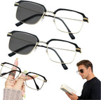 Black & Gold Semi-Rimless Crystal Clear Focus Reading Glasses for Men & Women-High-Definition Vision, Blue Light Filter