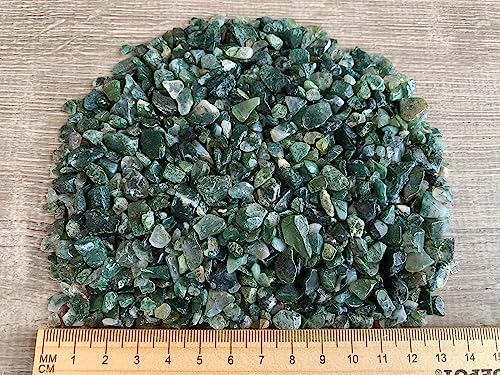 Wholesale Natural Semi Tumbled Moss Agate Gemstone Chips, Morganite Crushed Mini Crystals, Undrilled Crystal Chips (Moss Agate, 1 Pound)
