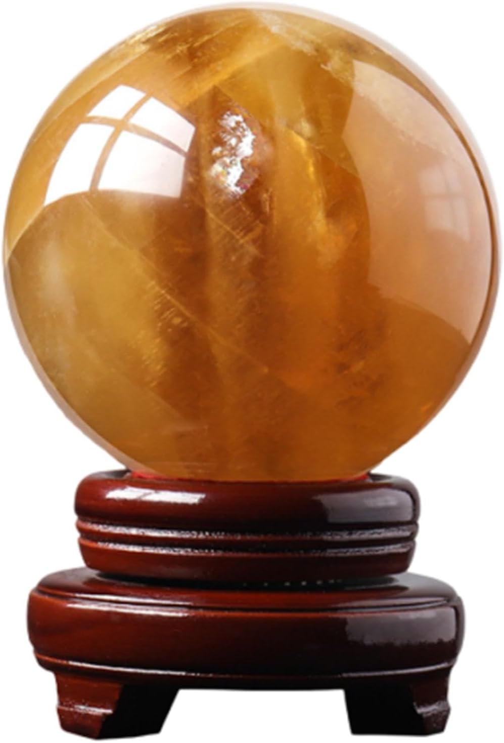 Natural Polished Citrine Crystal Ball Healing Yellow Calcite Sphere Reiki Gemstone Ball with Wooden Stand Crystal Figurine for Home Decoration and Feng Shui,17cm