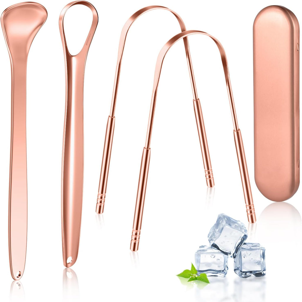 MORGLES Metal Tongue Scraper, 4Pcs Tongue Cleaners for Adults with Portable Case