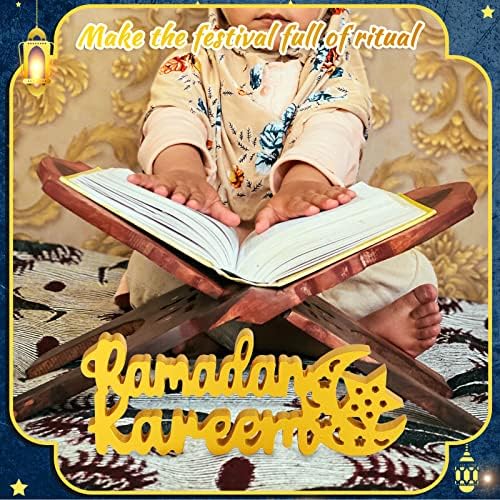Queekay Ramadan Kareem Decorations for Home Ramadan Kareem Table Decor 9.84 x 3.74 Inch Mubarak Sign Wooden Centerpiece Tabletop Decor for Islamic Gifts Home Office Party Decorations