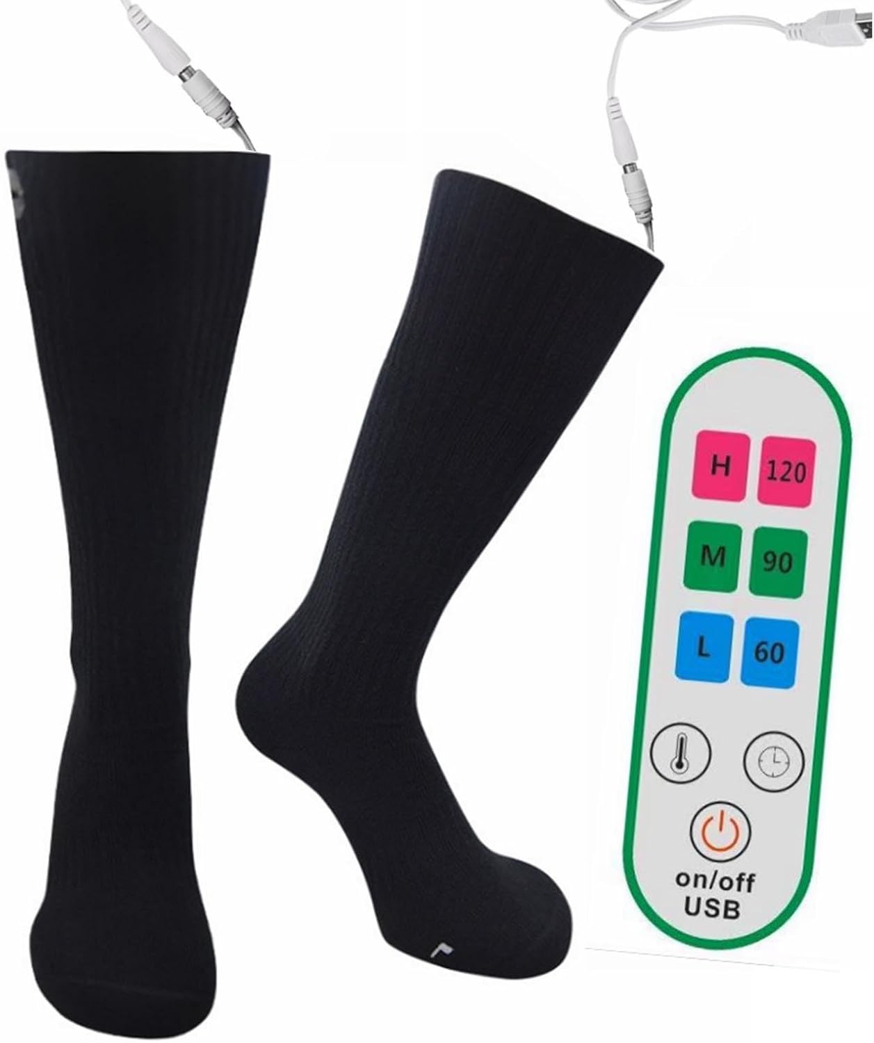 Heated Socks for Men Women, USB Charging Foot Leg Warmer with 3 Heat Settings, Washable Electric Heating Thermal Socks Heating for Cycling Camping Skiing Winter