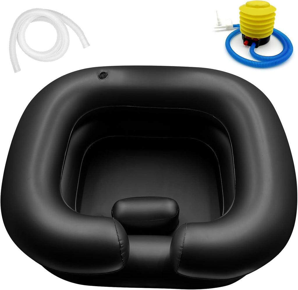 BIRDDIE Inflatable Hair Washing Shampoo Basin, Portable Hair Washing Bowl for Bedridden, Disabled, Injured, Elderly, Shampoo Bowl for Dreadlocks and at Home (Black)