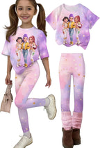 K-pop HUNTR/X 2 Piece Short Sleeve Top Shorts Hunter Print Outfits Set Teen Girl Cartoon Costume Outfits Short Set