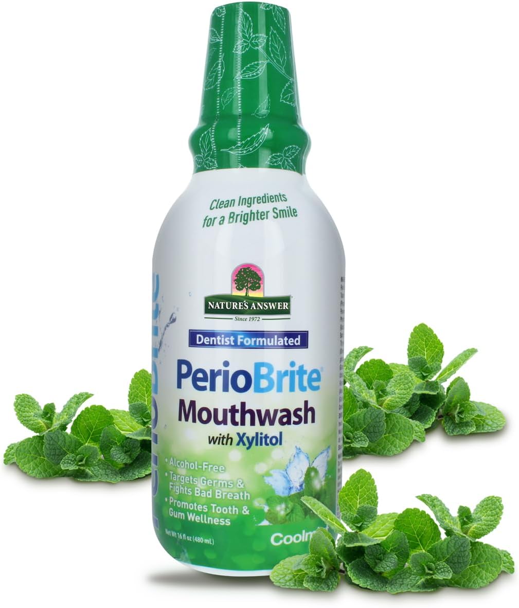 Nature's Answer Periobrite Cool Mint All-Natural Mouthwash | Promotes Healthy Teeth & Gums | Fights Bad Breath | Flouride-Free, Alcohol-Free & Gluten-Free | No Articial Preservatives 16oz (2 Pack)