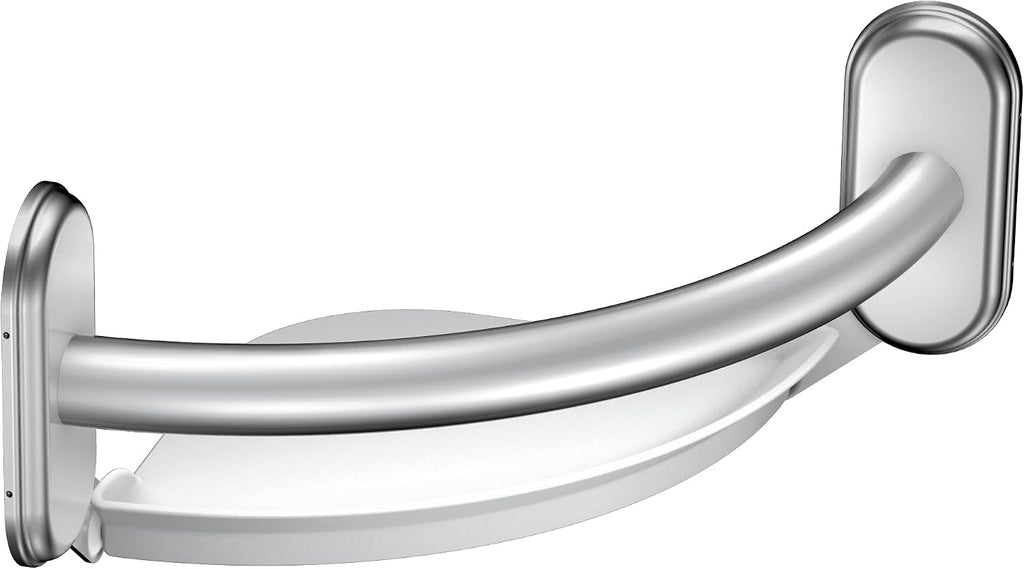 Moen LR2354DCH Bathroom Safety 9-Inch Curved Bathroom Grab Bar with Integrated Corner Shelf, Chrome