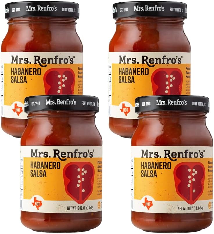 Mrs. Renfro's Habanero Salsa | Gluten Free, No Added Sugar, No HFCS, 16-oz Jar (Pack of 4)