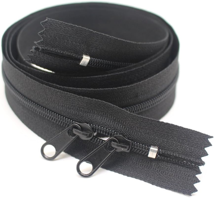 MebuZip 2PCS 20 Inch #3 Double Slider Zippers Head to Head Closed End Black Nylon Coil Zippers for Sewing, Purses, Bags, Handbags, Totes, Pillowcases, Bed Sacks (20" 2pcs)