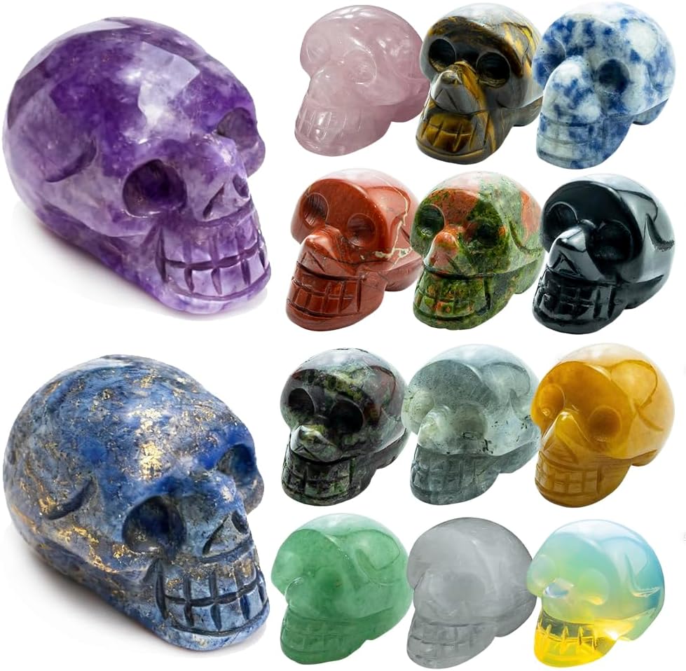14pcs 1 inch Natural Crystals Skulls Mineral Gems Ghost Head Polished Carved Reiki Healing Gift Desktop Home Decor Stone Crafts Statues (Natural Crystal - random14pcs)