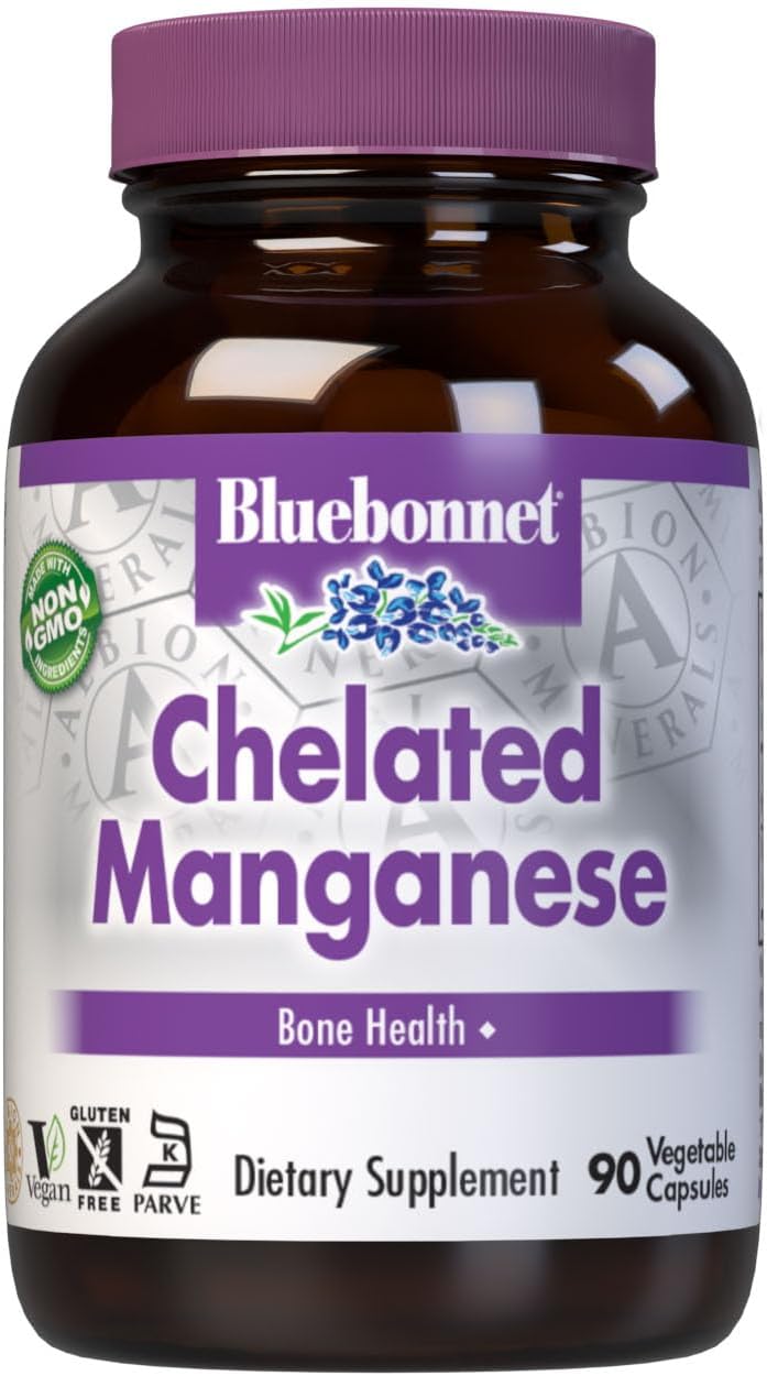 BlueBonnet Nutrition Albion Chelated Manganese, Amino Acid Chelate, Soy, Dairy & Gluten-Free, Non-GMO, Kosher Certified, Vegan, 90 Count
