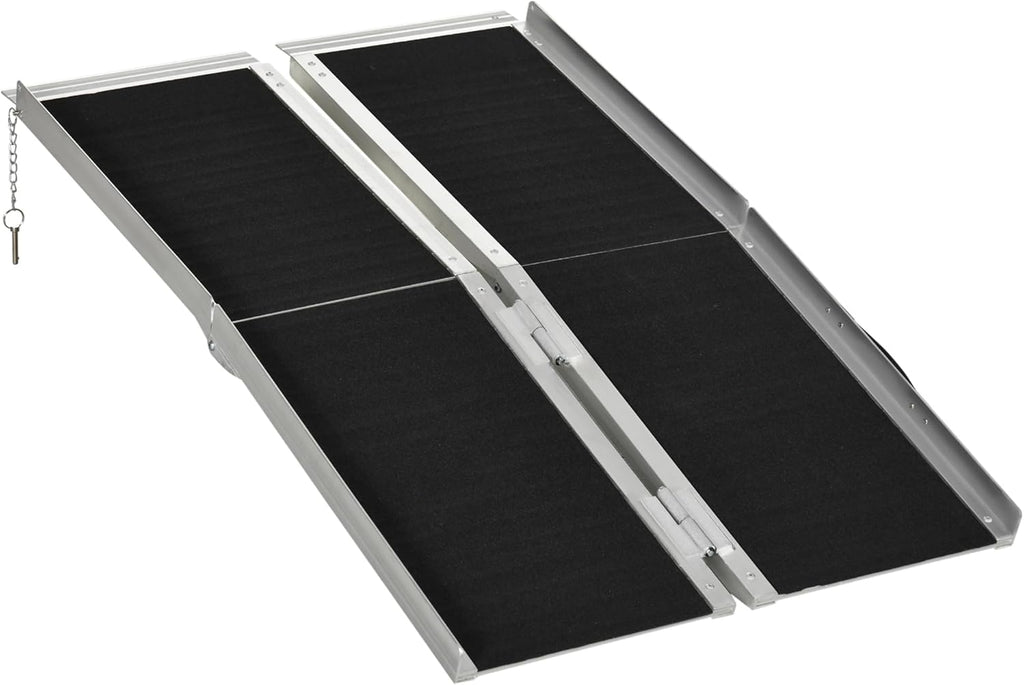 HOMCOM FSA/HSA Eligible Wheelchair Ramp 4FT, Folding Aluminum Threshold Ramp with Non-Slip Surface, Transition Plate, 594lbs Weight Capacity for Home, Doorways, Curbs, Steps