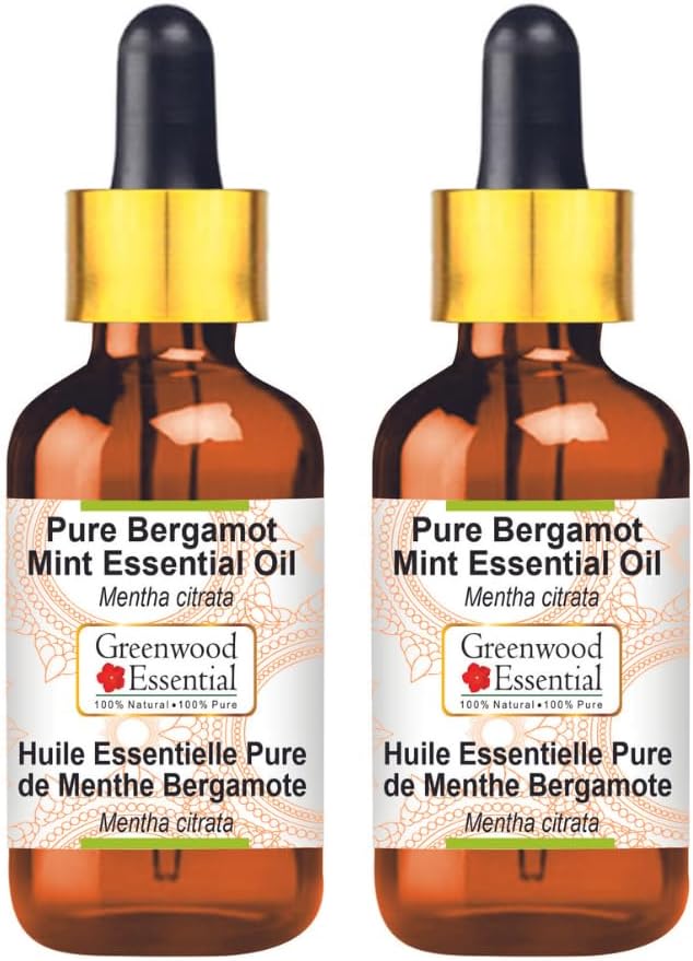Greenwood Essential Pure Bergamot Mint Essential Oil (Mentha citrata) with Glass Dropper Steam Distilled (Pack of Two) 100ml X 2 (6.76 oz)