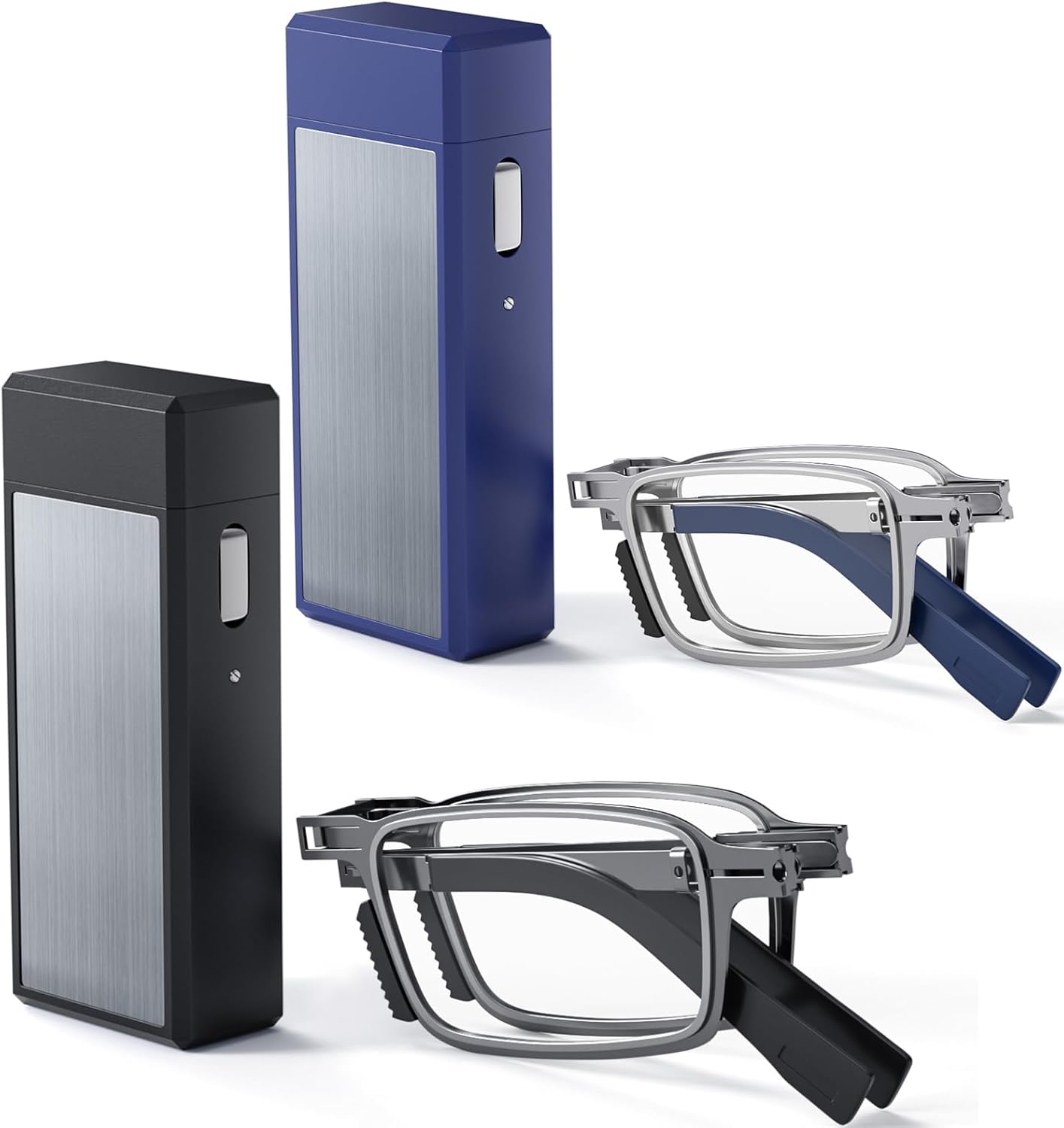 2 Pack Upgraded Durable Ultra Thin and Lightweight Folding Reading Glasses for Men Women, Blue Light Blocking Compact Computer Foldable Readers, Pocket Portable Sturdy Frame Black & Blue 1.25x