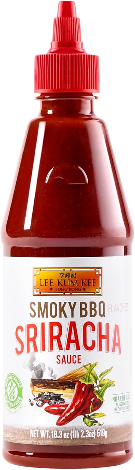 Lee Kum Kee Smoky BBQ Flavored Sriracha Sauce (18.3 oz - 1 Pack), Gluten Free | Bold Spicy Heat with Smoky Flavor | Perfect for Grilling, Dipping, Stir-Frying, Marinades, BBQs, Wings, Tacos & Burgers
