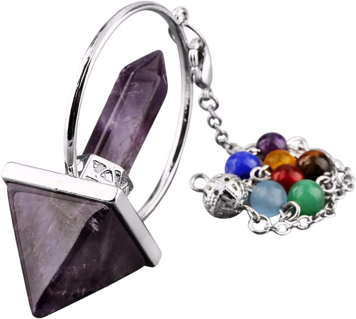 TUMBEELLUWA Healing Crystal Quartz 7 Chakra Pendulum Dowsing Gemstone Divination Reiki Stone