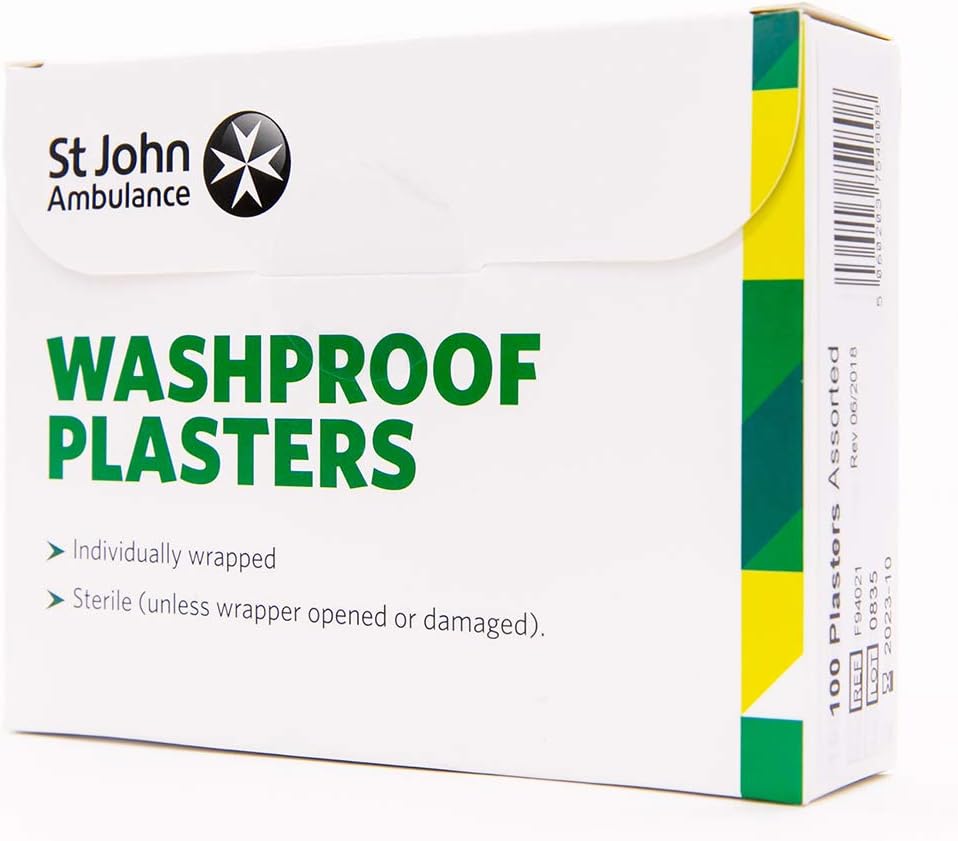 Washproof plasters, assorted sizes, pack of 100, St John Ambulance (Ref F94021)