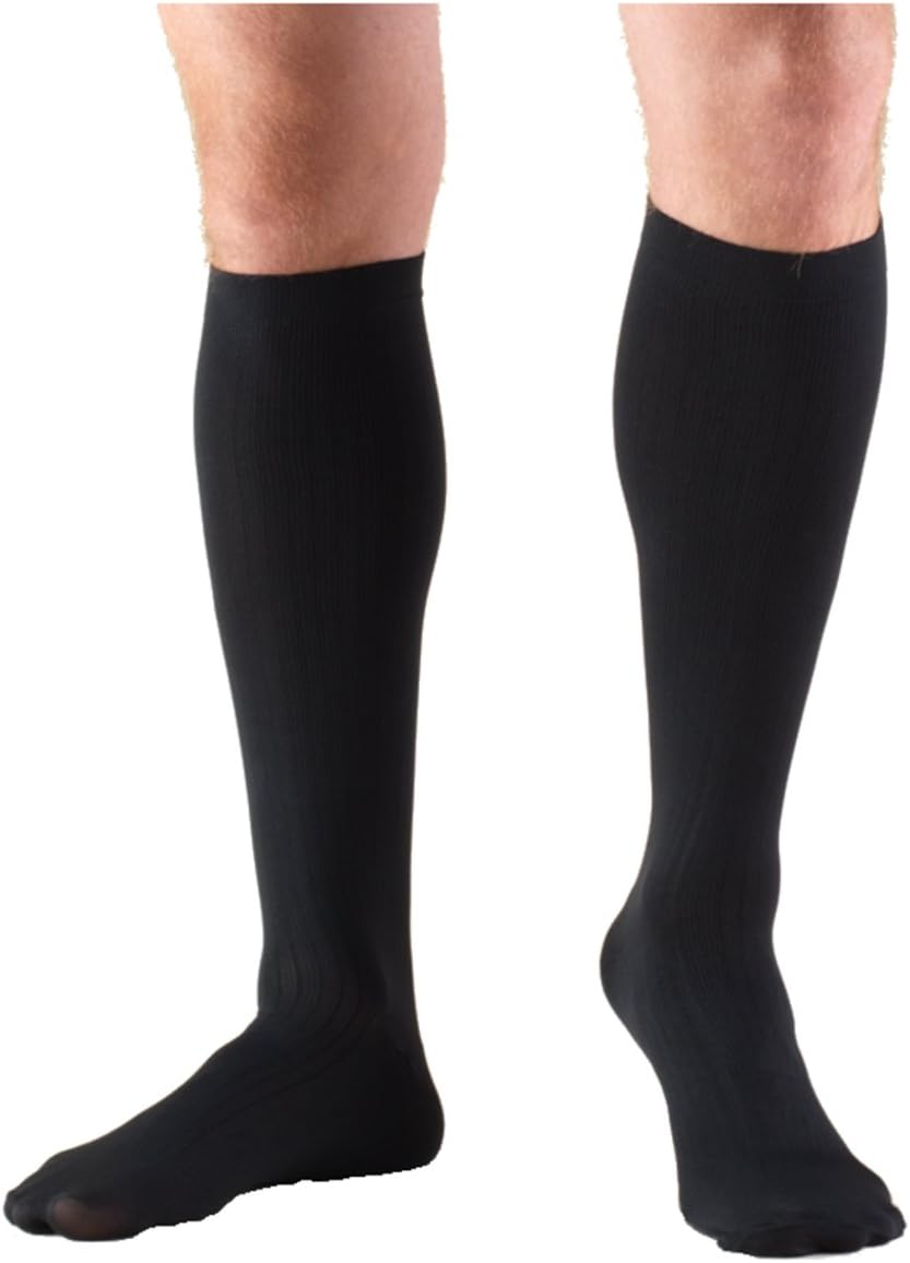 Truform Compression Socks, 8-15 mmHg, Men's Dress Socks, Knee High Over Calf Length, Black, Large