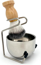 Men’s Wet Shave Set with Wooden Shaving Brush, Stainless Steel Bowl & Space-Saving Stand