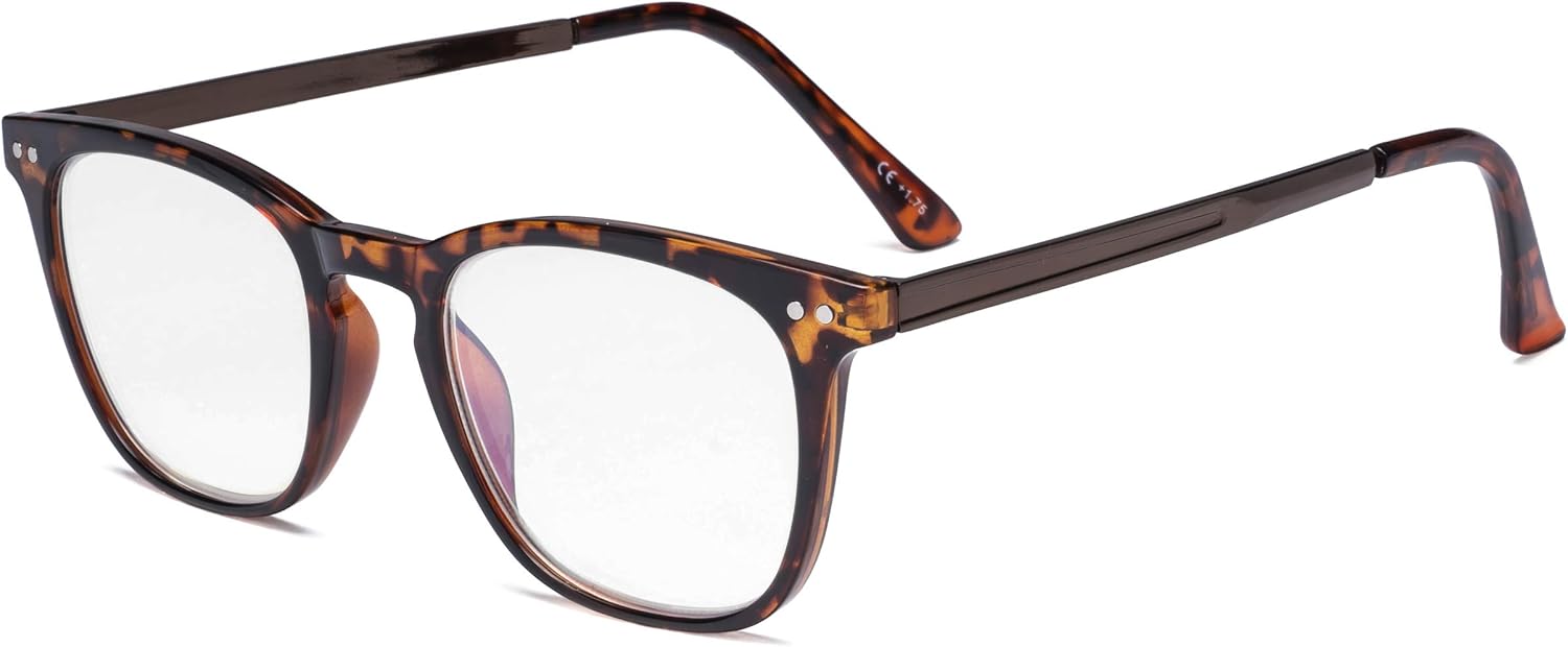 Eyekepper Readers Retro Square Plastic Frame Metal Arms Reading Glasses Tortoise +0.5