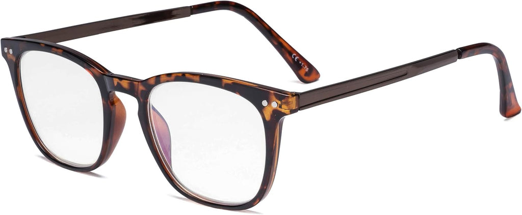 Eyekepper Readers Retro Square Plastic Frame Metal Arms Reading Glasses Tortoise +1.25