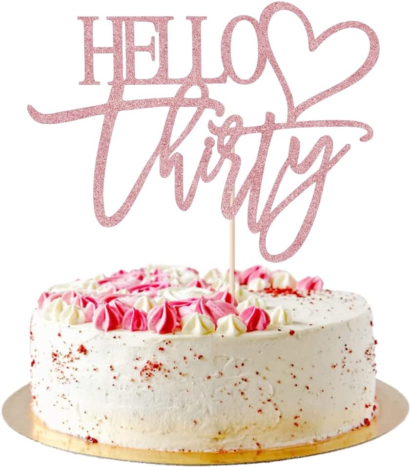 Hello Thirty Cake Topper, 30th Anniversary/Birthday Wedding Party Decorations Supplies, rose gold flash