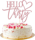 Hello Thirty Cake Topper, 30th Anniversary/Birthday Wedding Party Decorations Supplies, rose gold flash