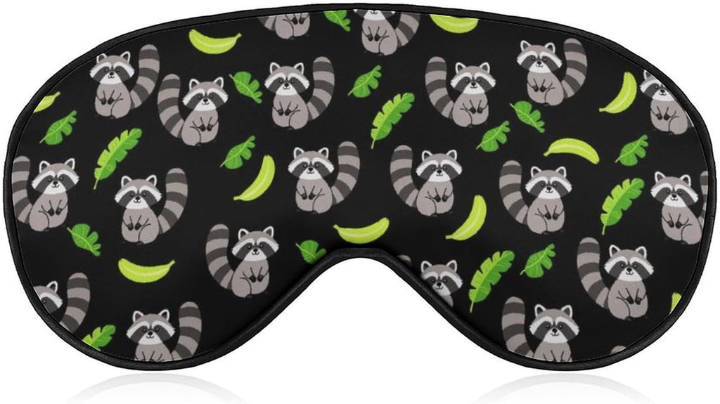 Novelty Printed Sleep Mask Eye Cover Compatible with Cute Raccoon Soft Blindfold Elastic Strap Night Eyeshade Travel Nap for Women Men
