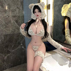 ZYTC Kawaii Lingerie Role Play Tiger Leopard Bra Top and Panty Set Cosplay Lingerie Costume with Tiger Ear Hat